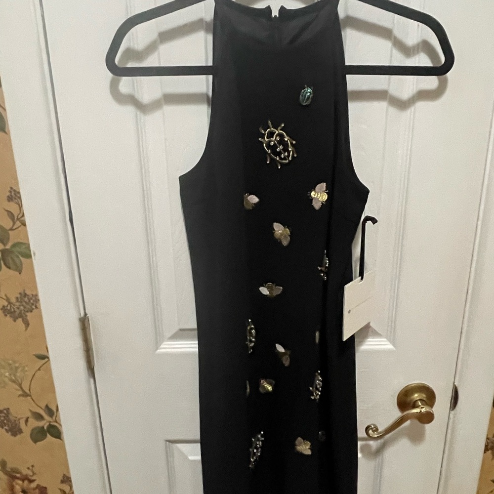 Victoria Beckham Black Midi Dress with Gold Accents